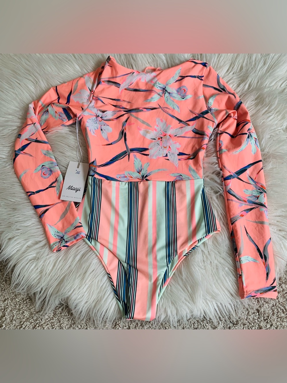 NWT Maaji Sky Surf One Piece Long Sleeve Reversible Swimsuit Multicolor Size S